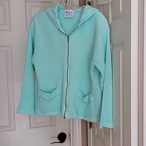 Fresh Produce mint green long-sleeved jacket with hood -Size Adult Small-waffle